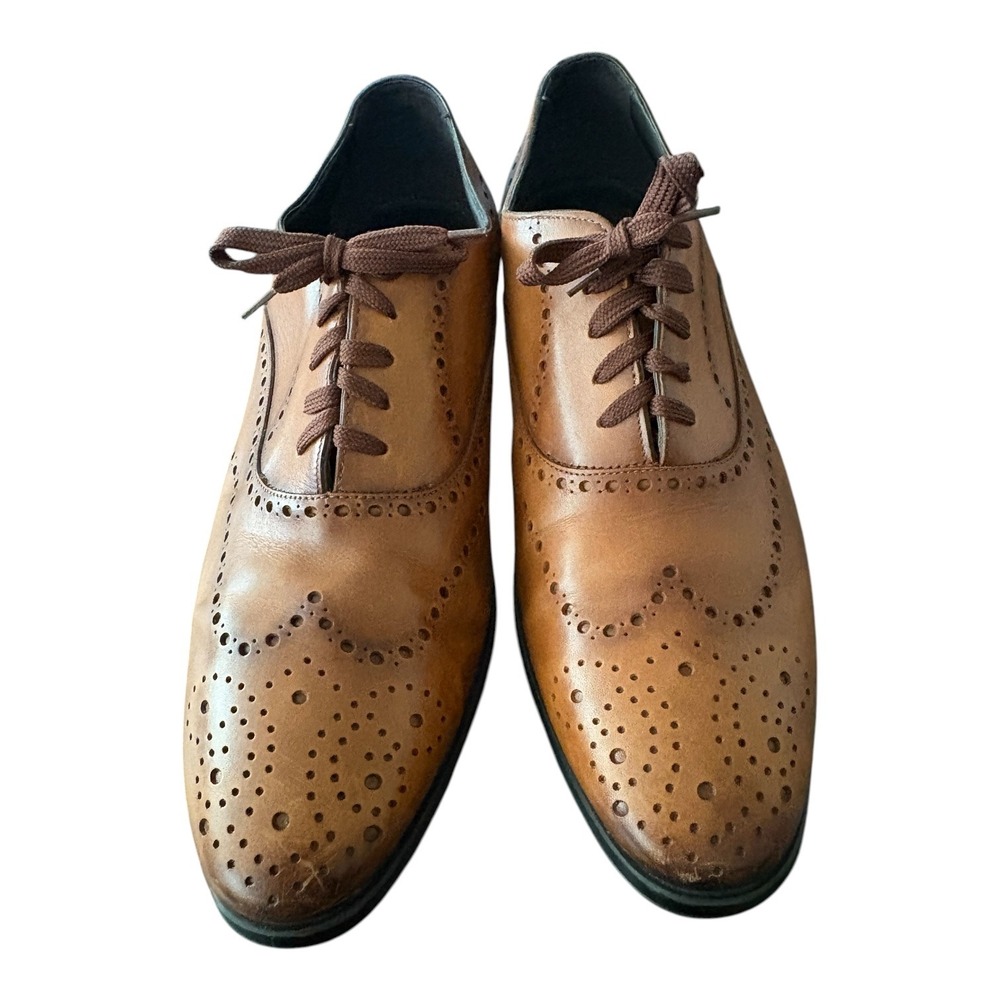 Zara Mens Tan Leather Wingtip Brogue Oxford Dress Shoes Size‎ 45 US 12